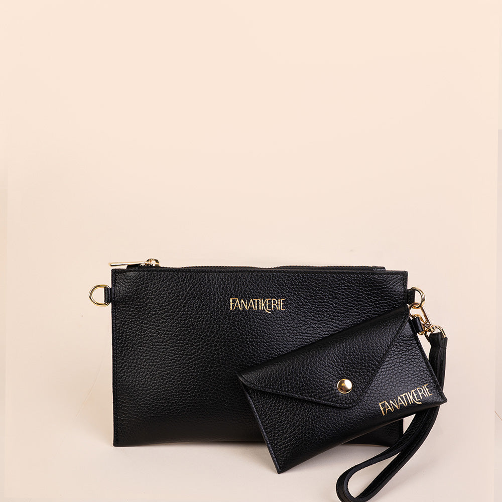 BORSA POCHETTE A BUSTA PIATTA CON PORTA MONETE TRACOLLA E LOGO