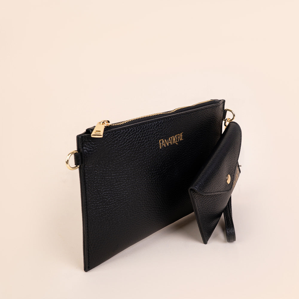 BORSA POCHETTE A BUSTA PIATTA CON PORTA MONETE TRACOLLA E LOGO