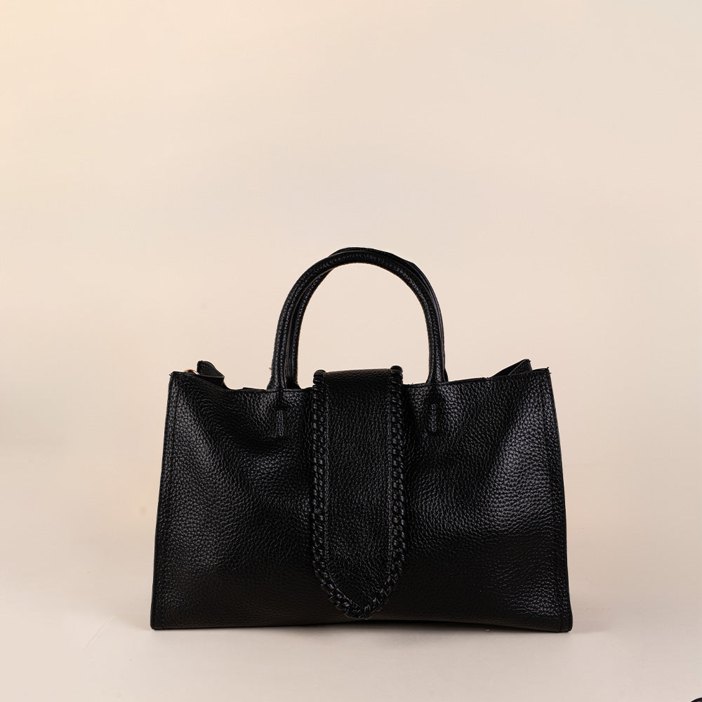 BORSA A MANO RETTANGOLARE CON TRACOLLA E PATTINA FRONTALE