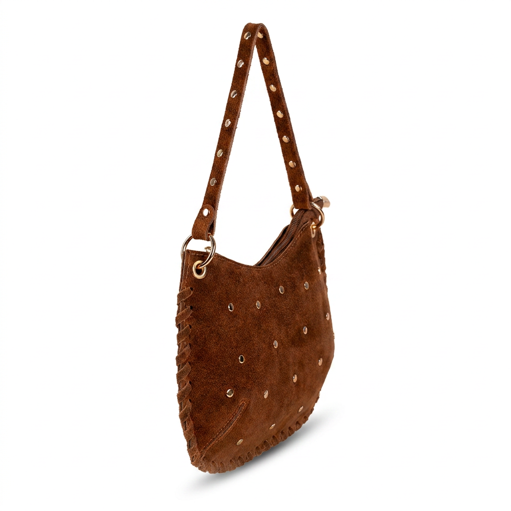 BORSA A MANO SCAMOSCIATA CON BORCHIE E TRACOLLA