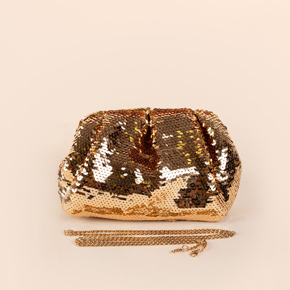 BORSA POCHETTE CON PAILLETES MORBIDA E TRACOLLA