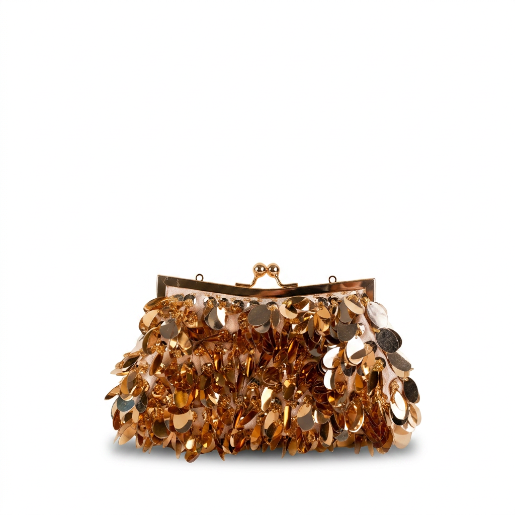 BORSA POCHETTE CON PAILLETES GRANDI E PERLINE