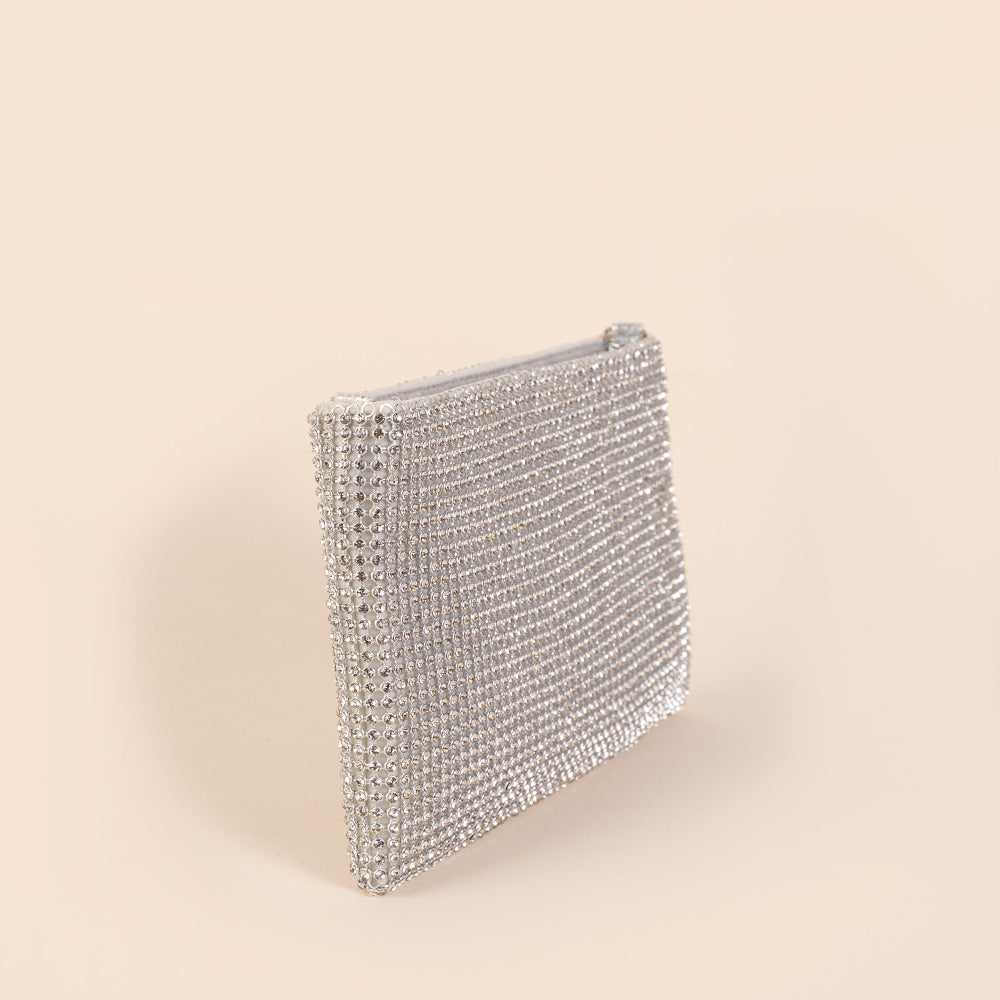 BORSA POCHETTE A BUSTINA CON STRASS E TRACOLLA A CATENA