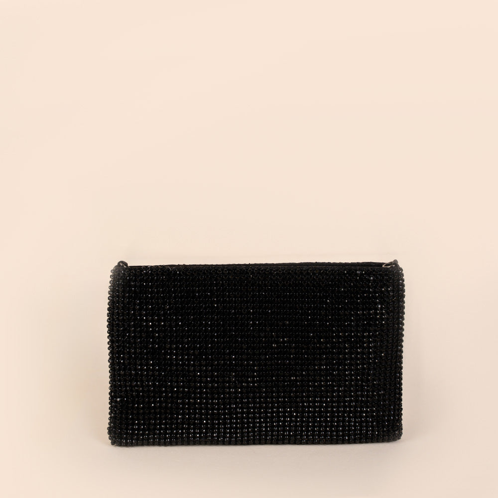 BORSA POCHETTE A BUSTINA CON STRASS E TRACOLLA A CATENA