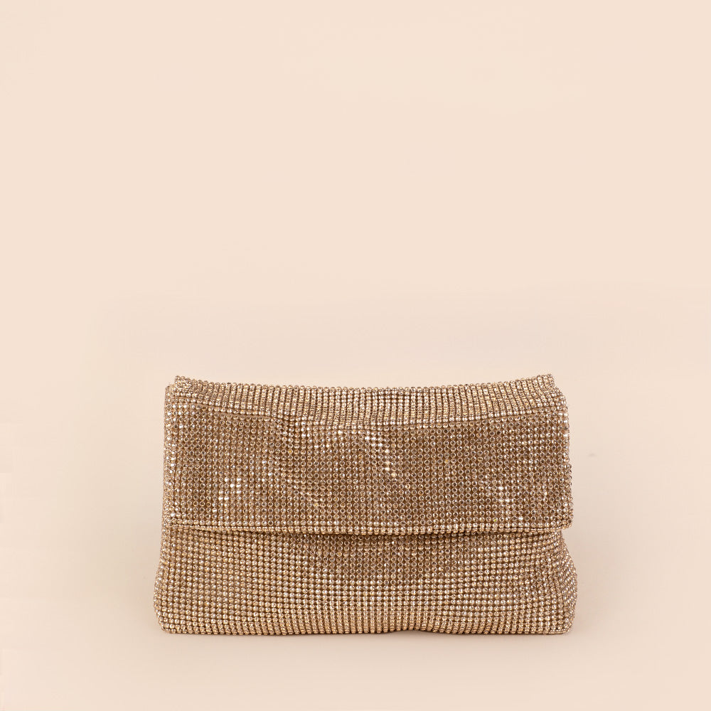 BORSA POCHETTE PICCOLA CON STRASS, PATTINA MOBILE E TRACOLLA