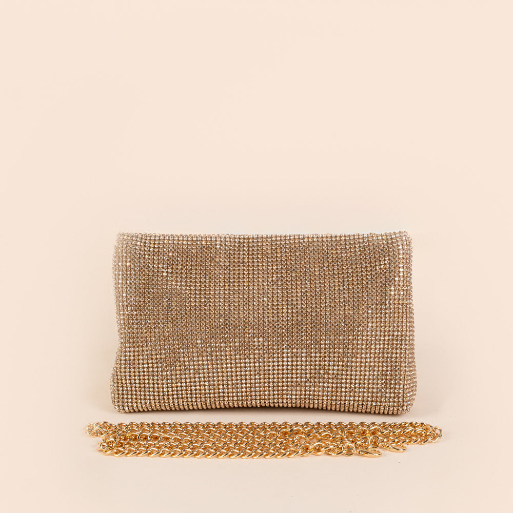 BORSA POCHETTE PICCOLA CON STRASS, PATTINA MOBILE E TRACOLLA