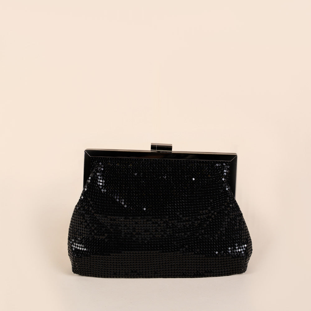 BORSA POCHETTE CON TEXTURE METALLICA MORBIDA E CHIUSURA A CLICK