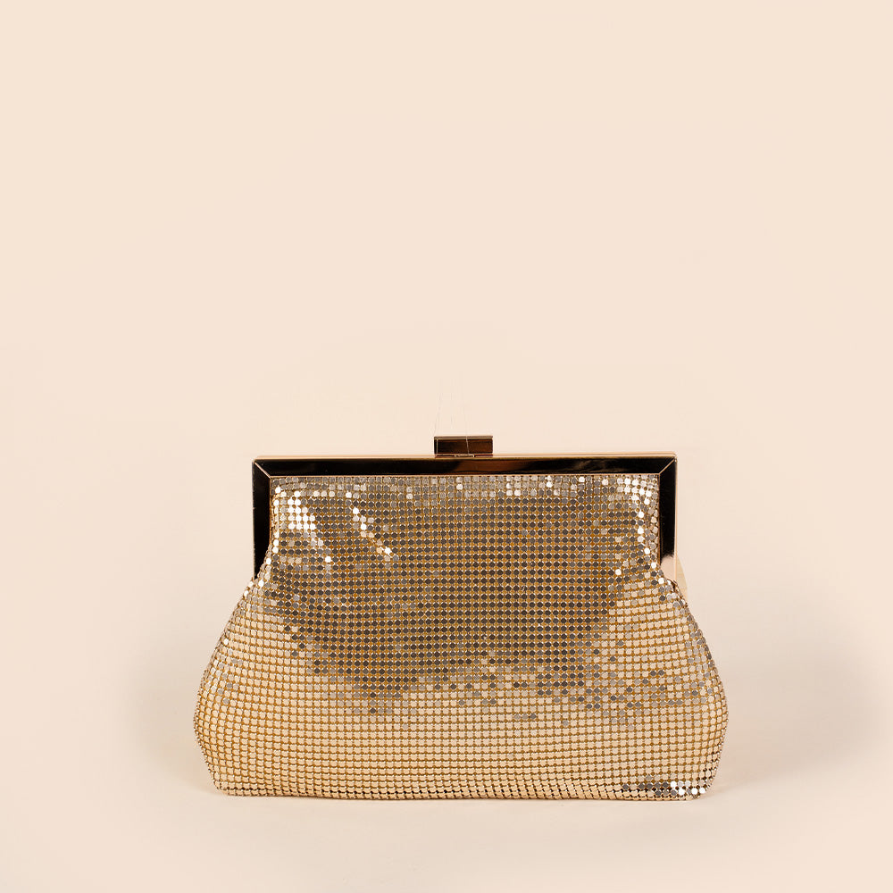 BORSA POCHETTE CON TEXTURE METALLICA MORBIDA E CHIUSURA A CLICK