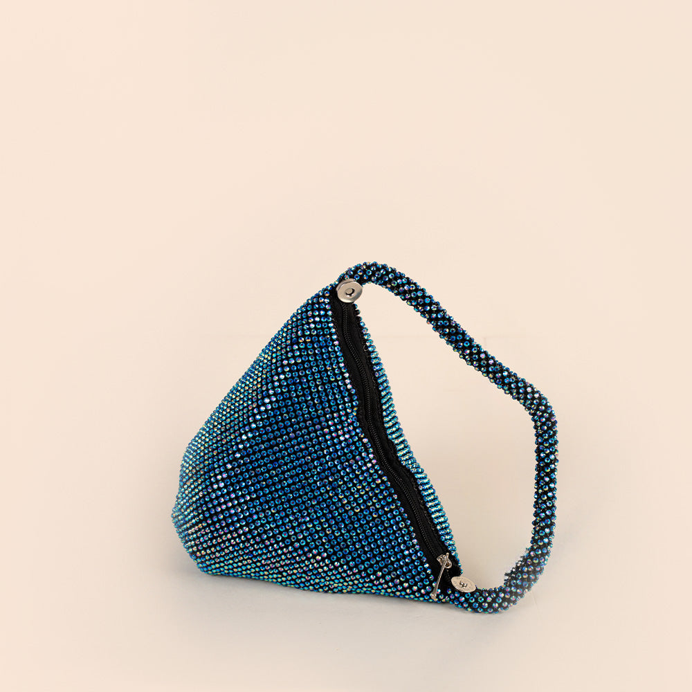 BORSA POCHETTE A SACCHETTO TRIANGOLARE CON CHIUSURA A CALAMITA E POLSINO
