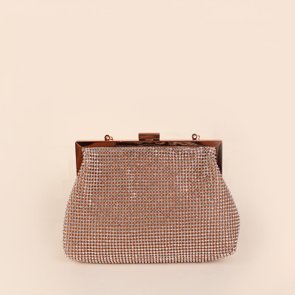 BORSA POCHETTE CON STRASS E CHIUSURA A CLICK