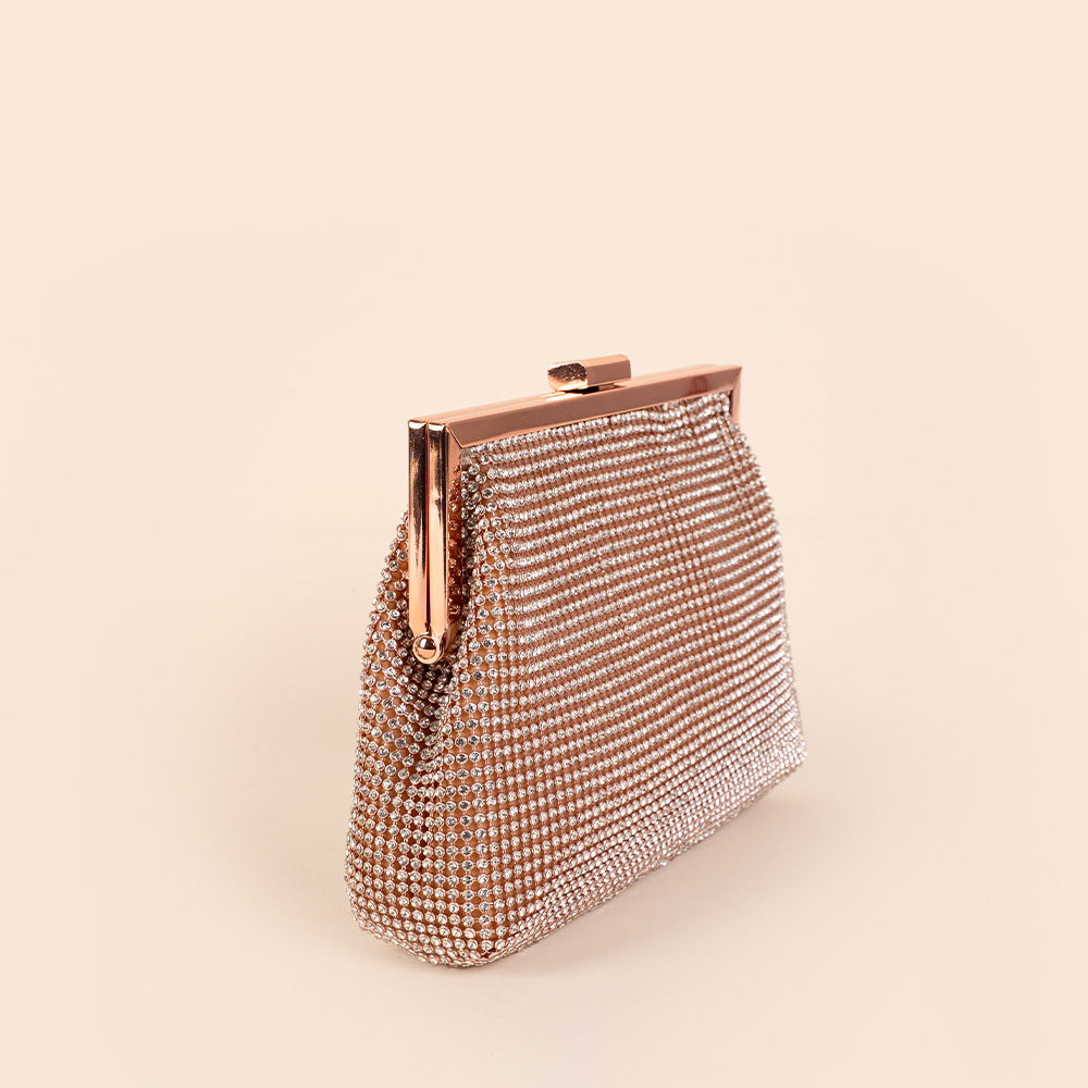 BORSA POCHETTE CON STRASS E CHIUSURA A CLICK