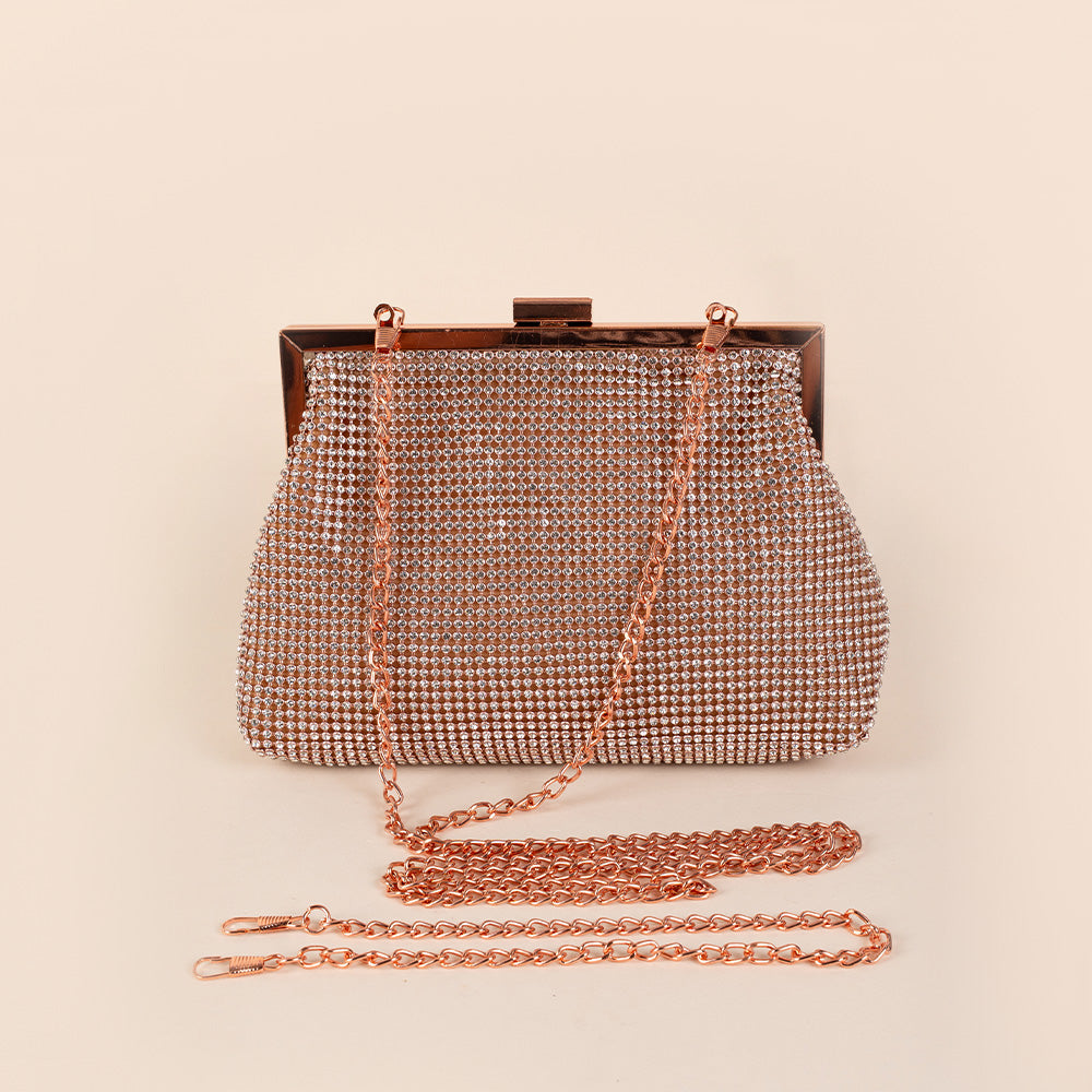 BORSA POCHETTE CON STRASS E CHIUSURA A CLICK