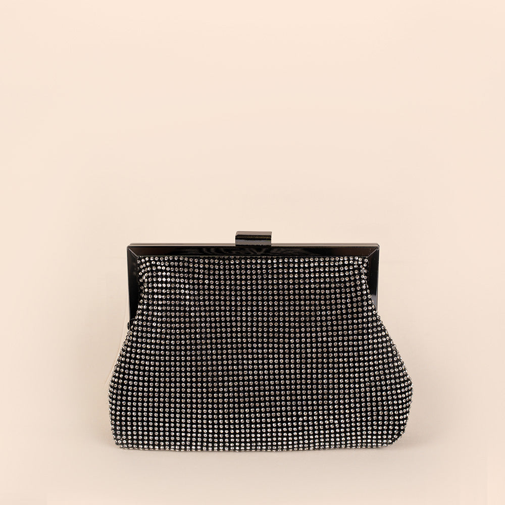 BORSA POCHETTE CON STRASS E CHIUSURA A CLICK