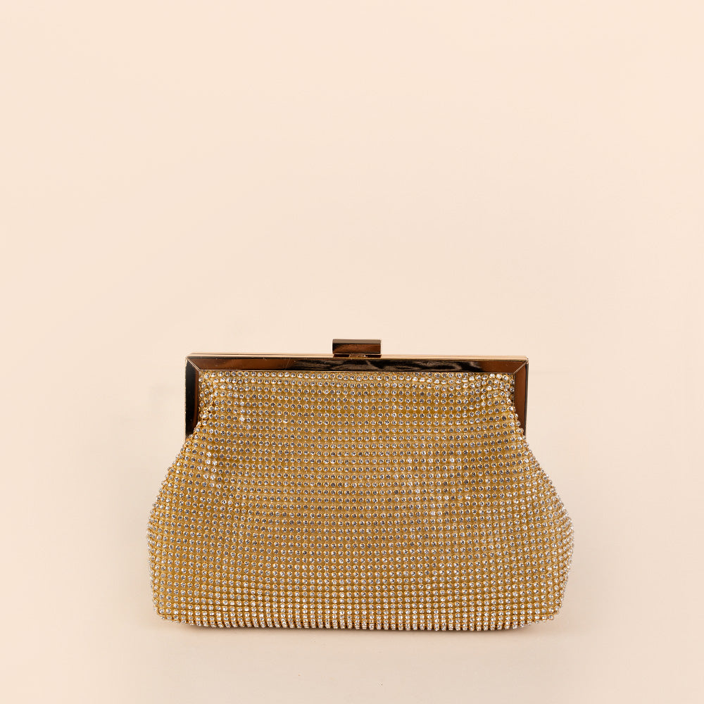 BORSA POCHETTE CON STRASS E CHIUSURA A CLICK