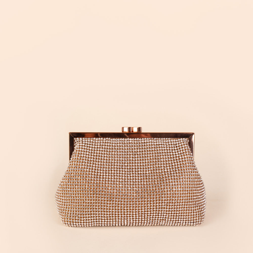 BORSA POCHETTE CON STRASS E CHIUSURA A CLICK