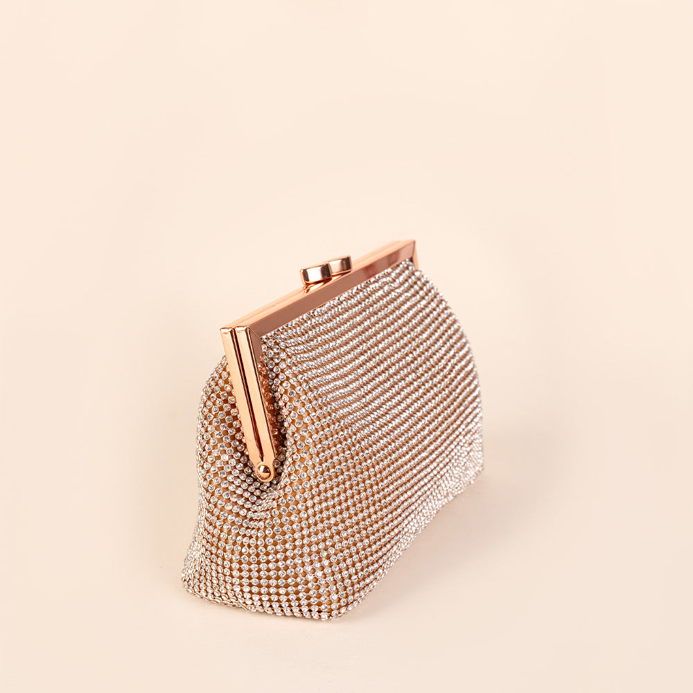 BORSA POCHETTE CON STRASS E CHIUSURA A CLICK