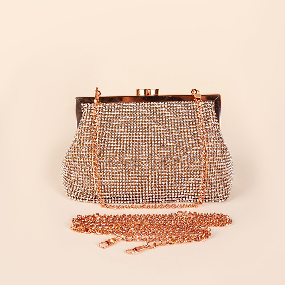 BORSA POCHETTE CON STRASS E CHIUSURA A CLICK