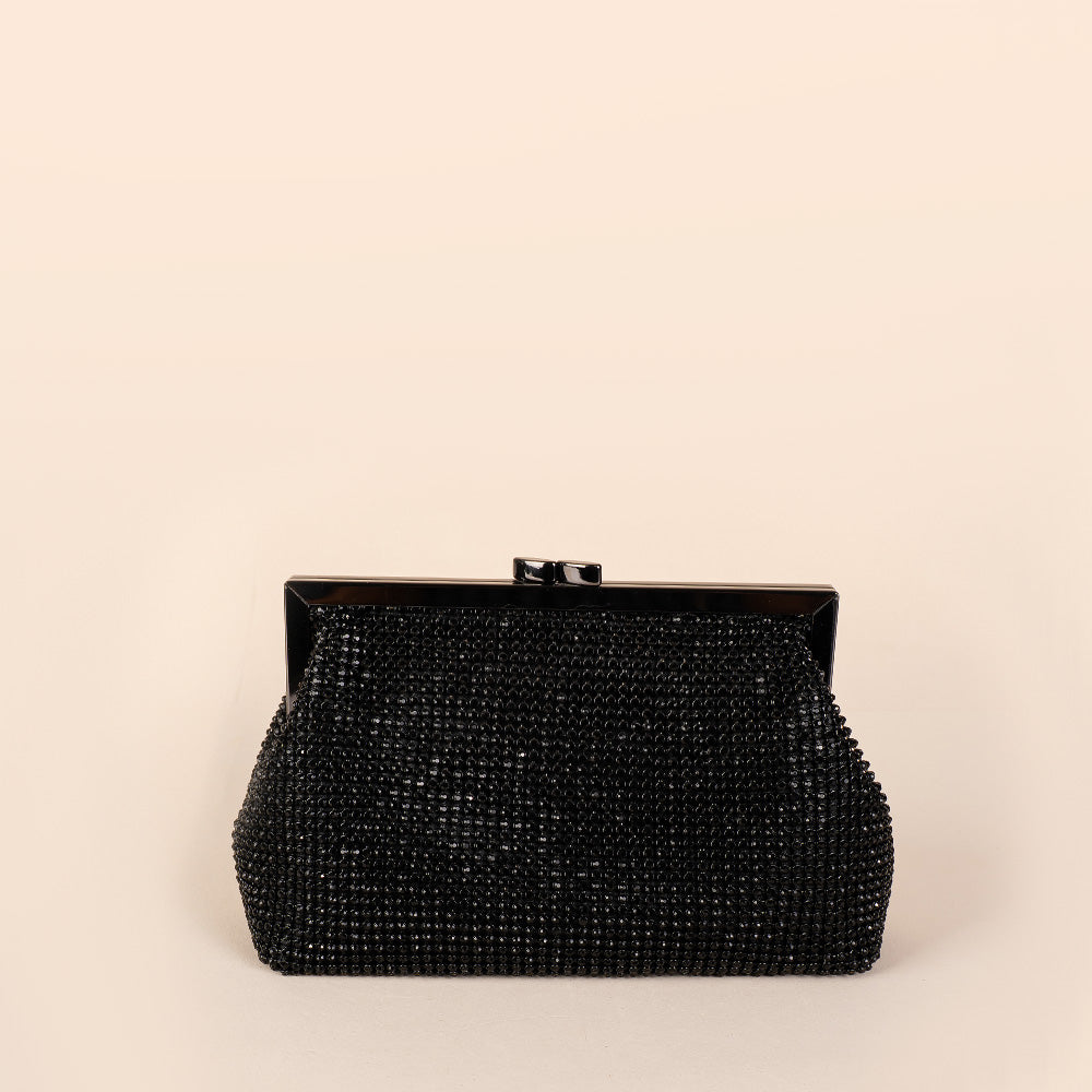 BORSA POCHETTE CON STRASS E CHIUSURA A CLICK