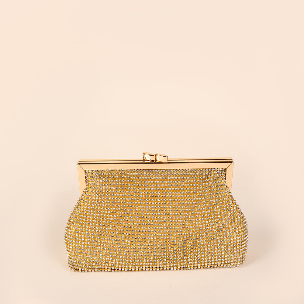 BORSA POCHETTE CON STRASS E CHIUSURA A CLICK