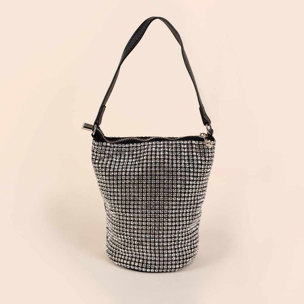 BORSA POCHETTE A SECCHIELLO CON STRASS GRANDI