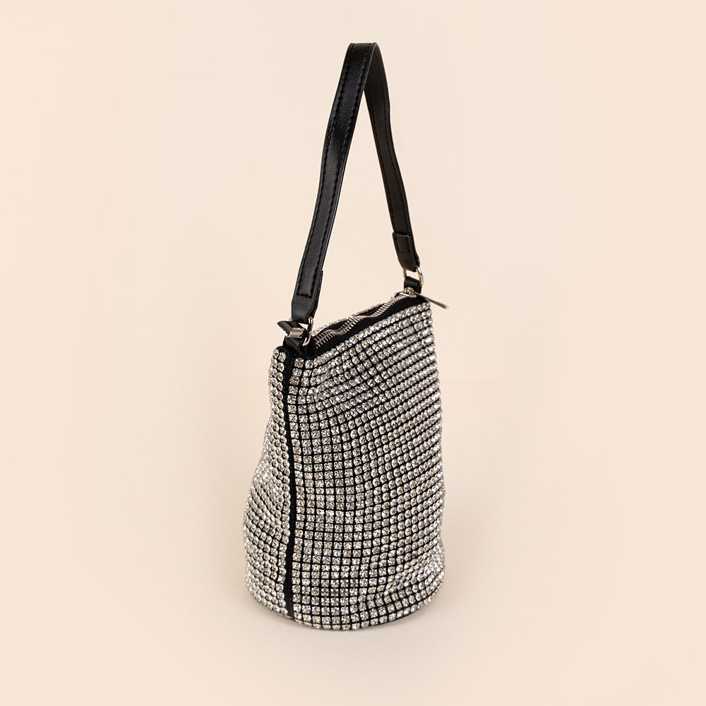 BORSA POCHETTE A SECCHIELLO CON STRASS GRANDI