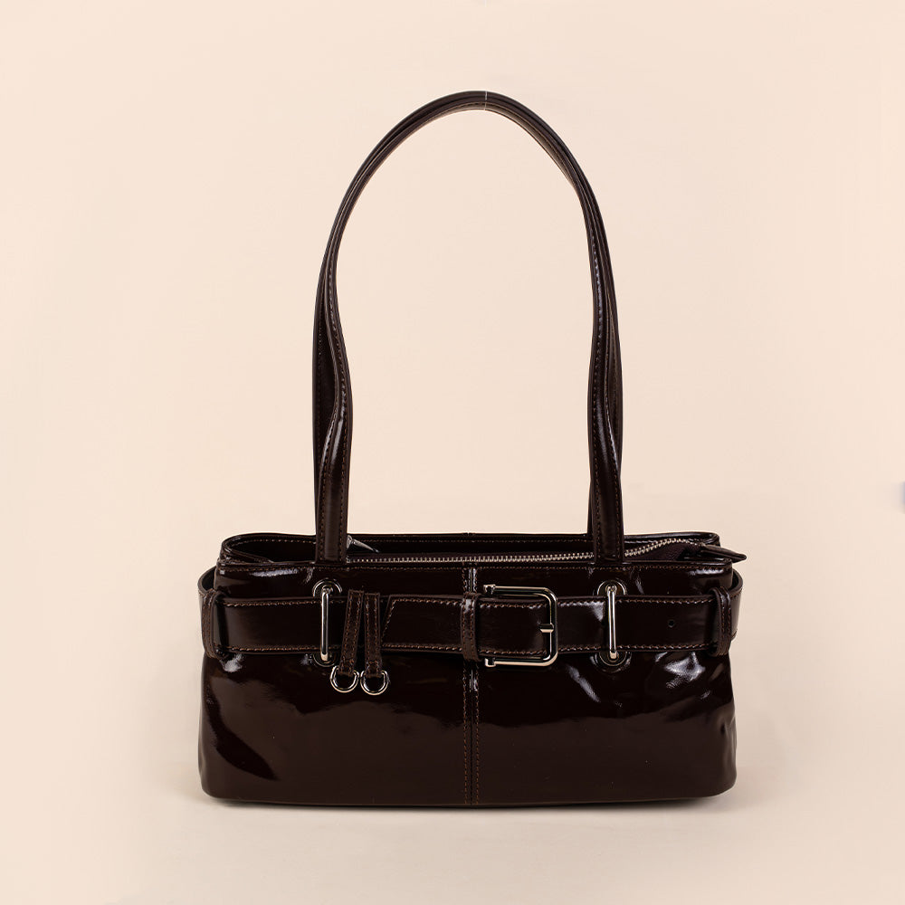 BORSA A SPALLA LUCIDA RETTANGOLARE  CON CINTURA
