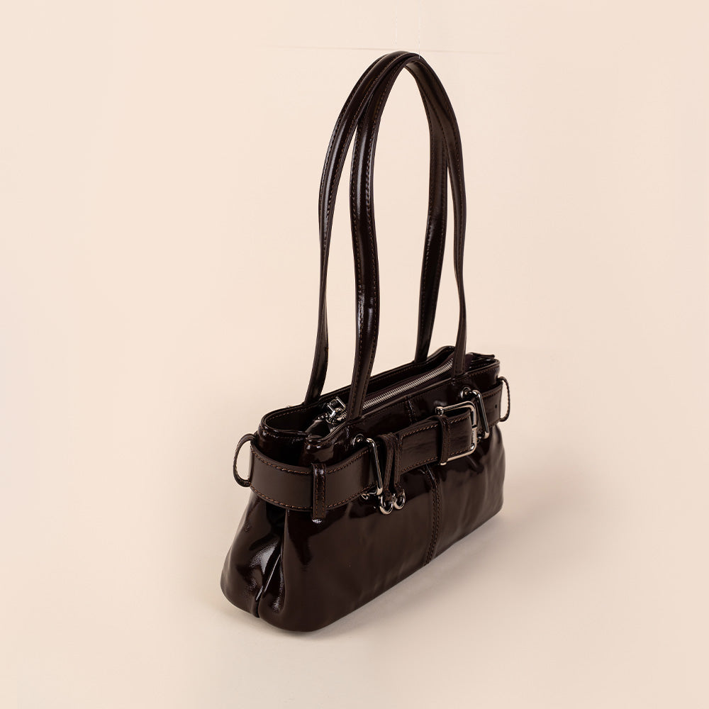 BORSA A SPALLA LUCIDA RETTANGOLARE  CON CINTURA