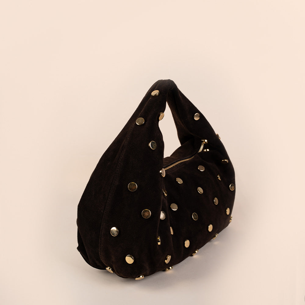 BORSA A MANO SCAMOSCIATA CON BORCHIE