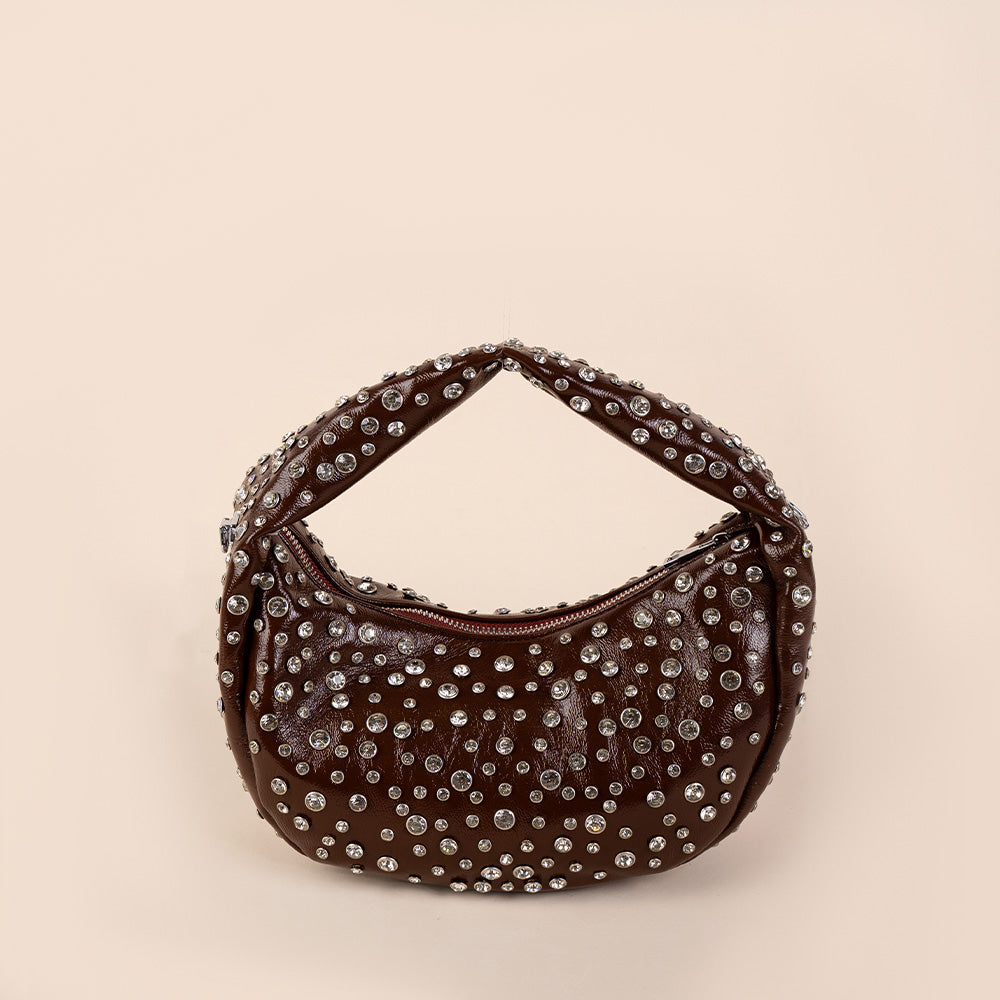 BORSA A MANO IN VERNICE CON STRASS E TRACOLLA A CATENA