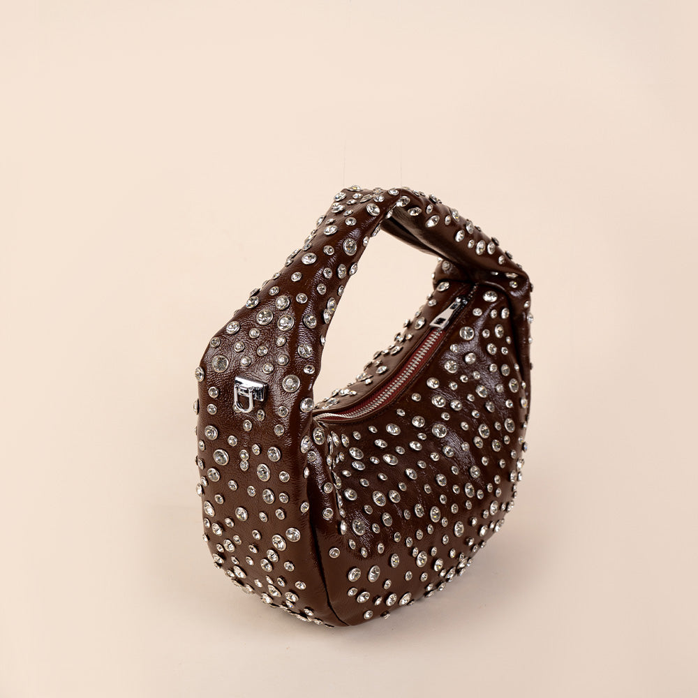 BORSA A MANO IN VERNICE CON STRASS E TRACOLLA A CATENA