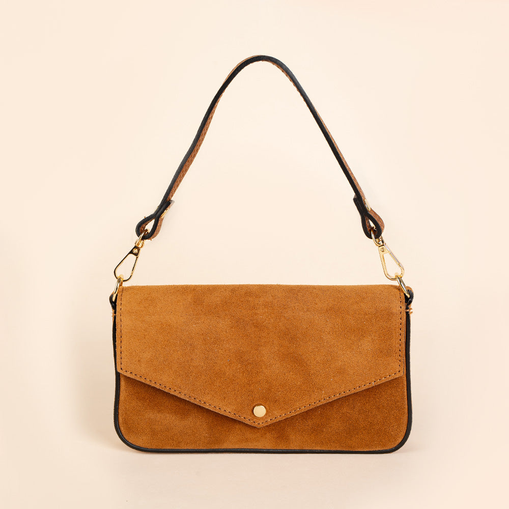 BORSA POCHETTE SCAMOSCIATA CON CHIUSURA A BOTTONE