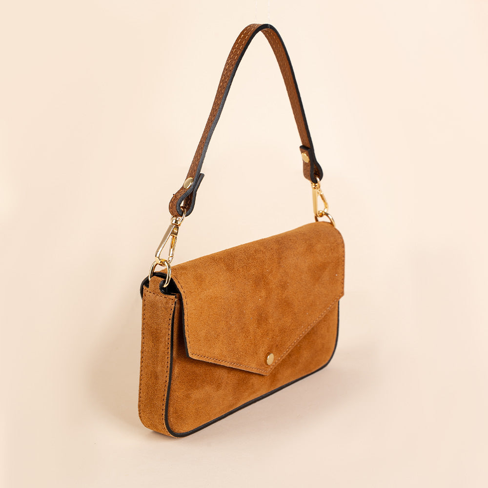 BORSA POCHETTE SCAMOSCIATA CON CHIUSURA A BOTTONE