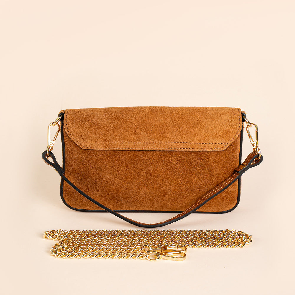 BORSA POCHETTE SCAMOSCIATA CON CHIUSURA A BOTTONE