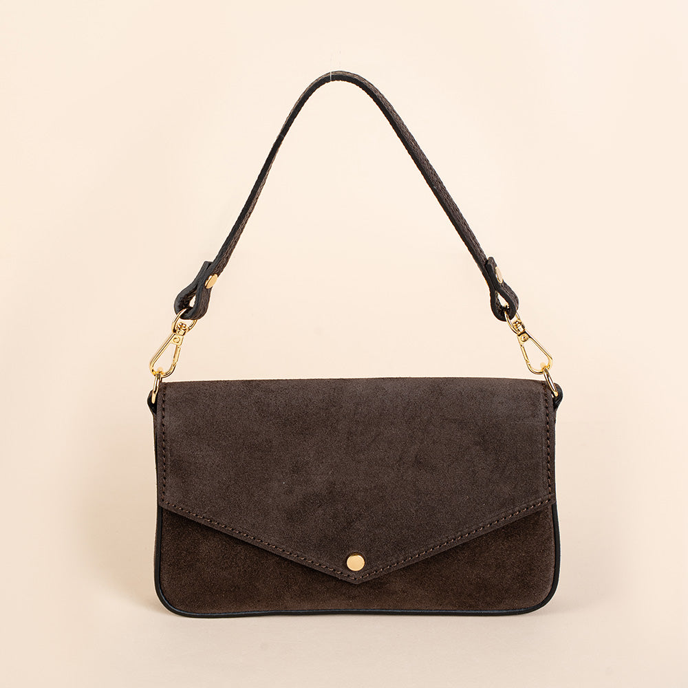 BORSA POCHETTE SCAMOSCIATA CON CHIUSURA A BOTTONE