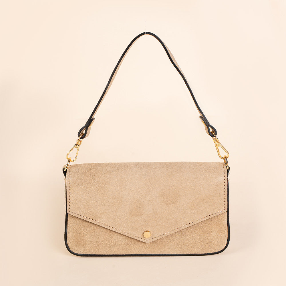 BORSA POCHETTE SCAMOSCIATA CON CHIUSURA A BOTTONE