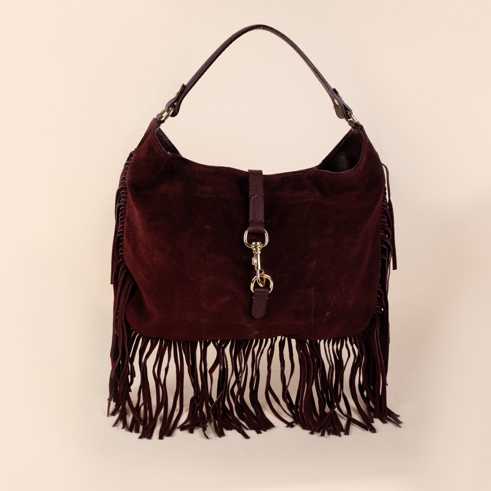 BORSA A SPALLA CON FRANGE , MOSCHETTONE E TRACOLLA
