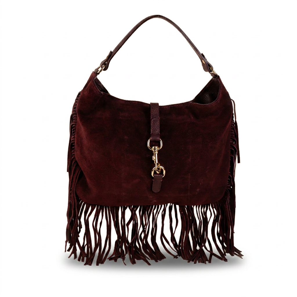 BORSA A SPALLA CON FRANGE , MOSCHETTONE E TRACOLLA