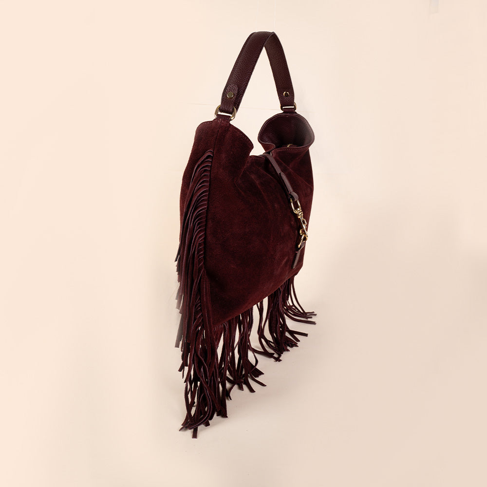 BORSA A SPALLA CON FRANGE , MOSCHETTONE E TRACOLLA