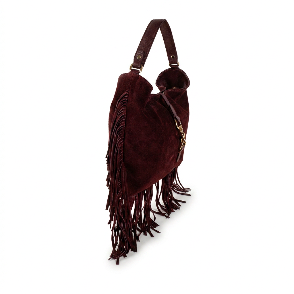 BORSA A SPALLA CON FRANGE , MOSCHETTONE E TRACOLLA