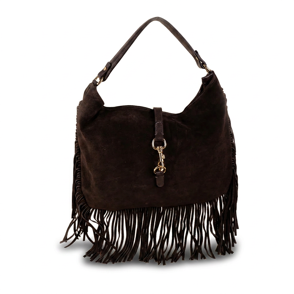 BORSA A SPALLA CON FRANGE , MOSCHETTONE E TRACOLLA