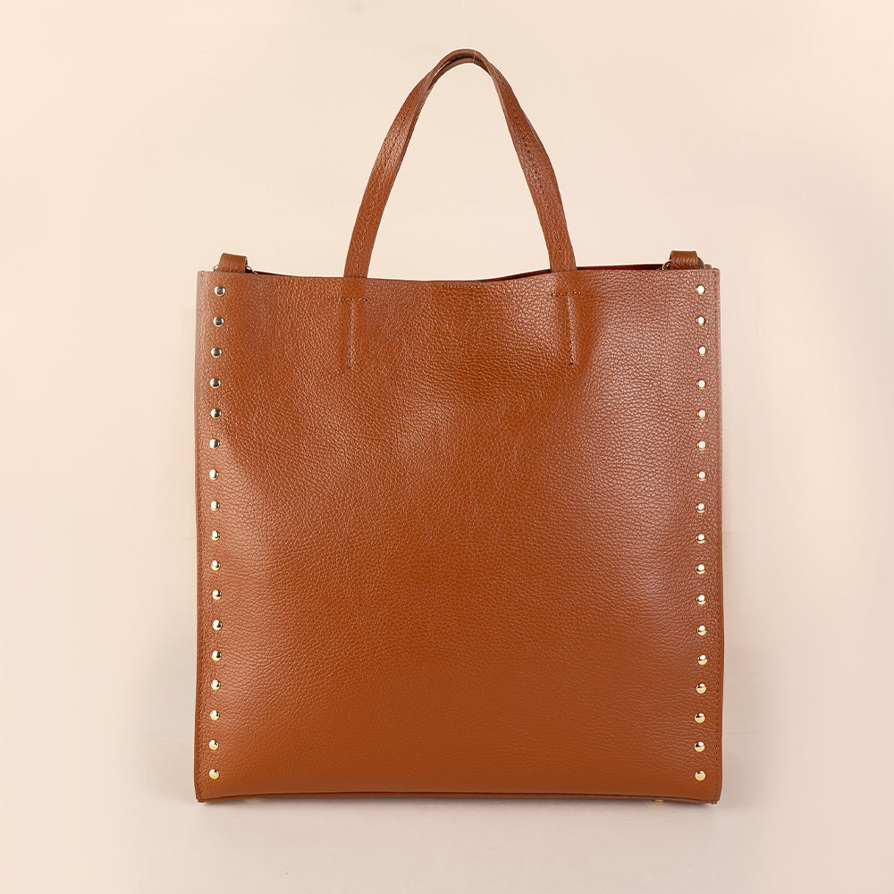 BORSA  A MANO SHOPPING BAG CON BORCHIE AI LATI TRACOLLA E SVUOTA BORSA