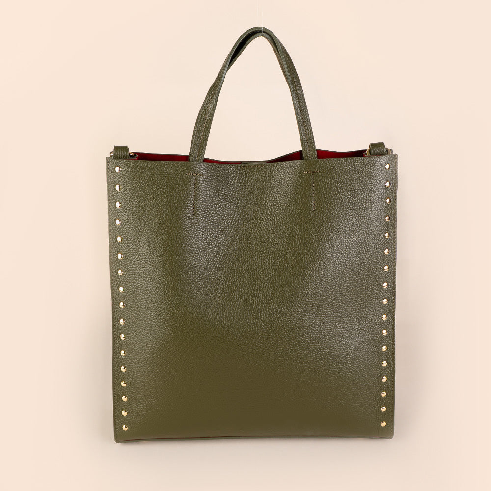 BORSA  A MANO SHOPPING BAG CON BORCHIE AI LATI TRACOLLA E SVUOTA BORSA