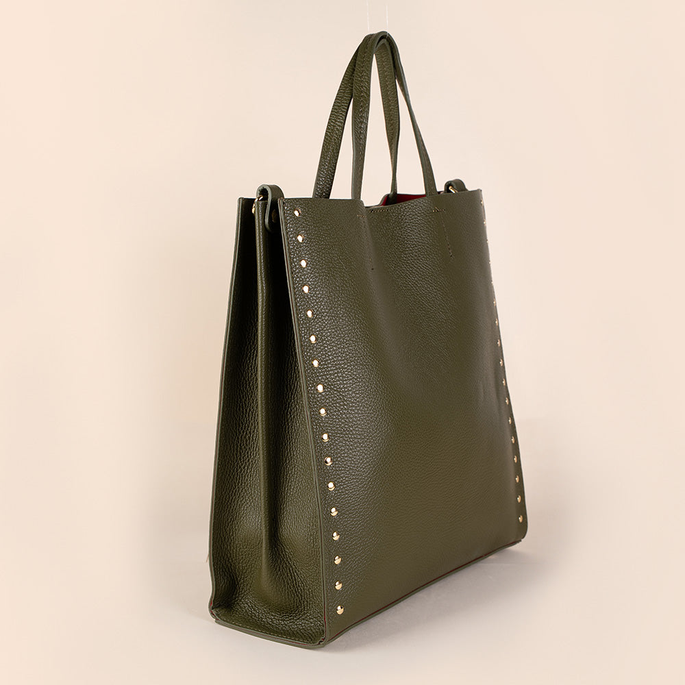 BORSA  A MANO SHOPPING BAG CON BORCHIE AI LATI TRACOLLA E SVUOTA BORSA