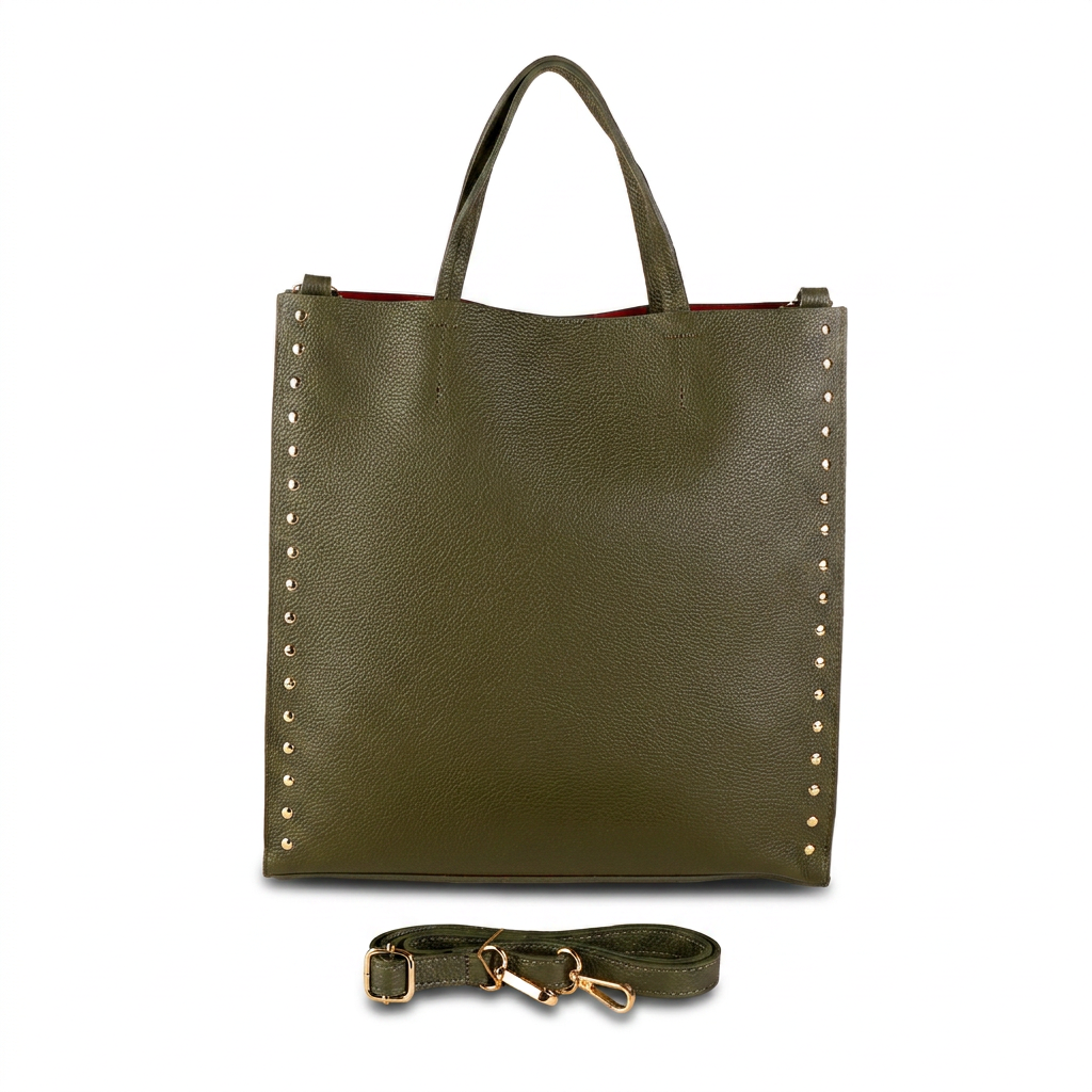 BORSA  A MANO SHOPPING BAG CON BORCHIE AI LATI TRACOLLA E SVUOTA BORSA