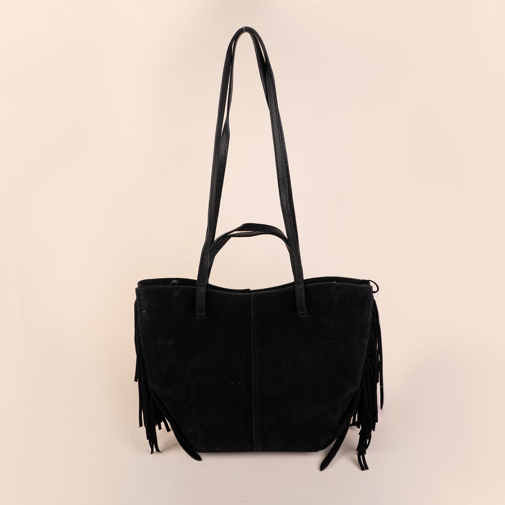 BORSA A SPALLA SHOPPING BAG CON FRANGE LATERALI