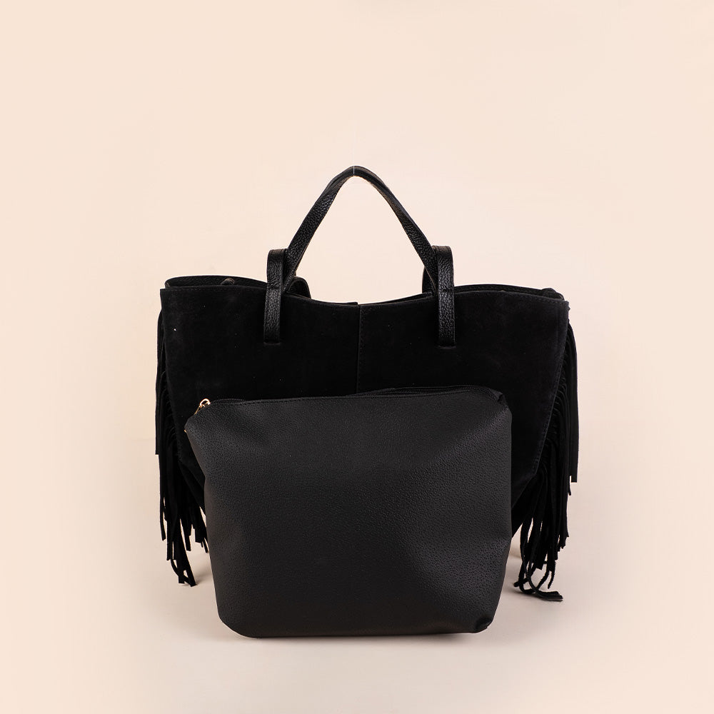 BORSA A SPALLA SHOPPING BAG CON FRANGE LATERALI