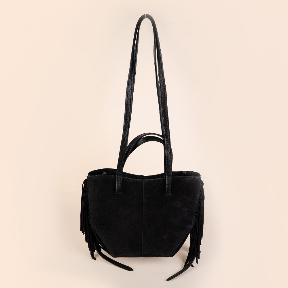 BORSA A SPALLA SHOPPING BAG CON FRANGE LATERALI