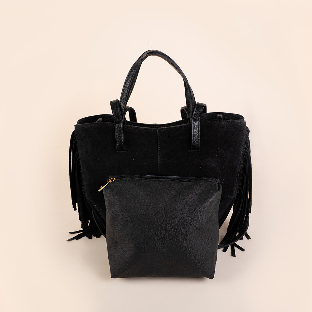 BORSA A SPALLA SHOPPING BAG CON FRANGE LATERALI