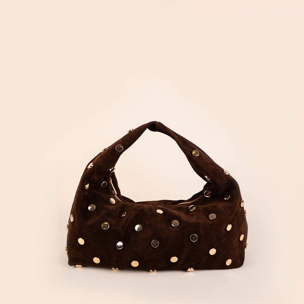 BORSA A SPALLA CON BORCHIE CIRCOLARI PIATTE