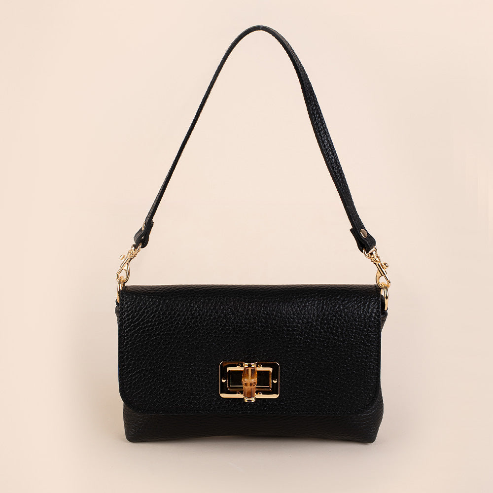 BORSA A MANO CON CHIUSURA IN BAMBOO A GIRELLO E TRACOLLA